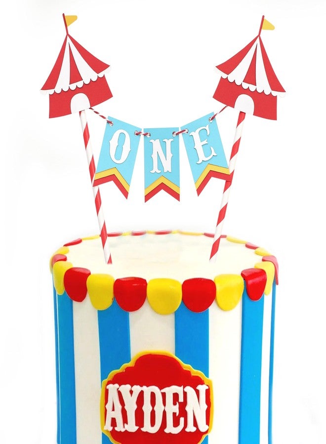 HIKLO Circus Tent 1st Birthday Cake Topper - Carnival Theme First Birthday Cake Decoration, Vintage One Party Decorations, Circus Cake Smash Photo Props, Red White Tent Party Supplies - Image 1